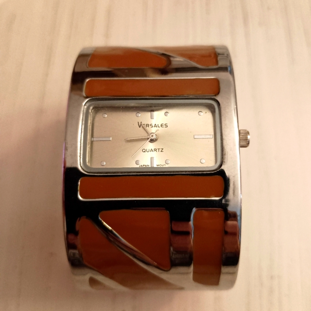 Vintage Versales  Brand Enamel Metal Cuff Bracelet Watch